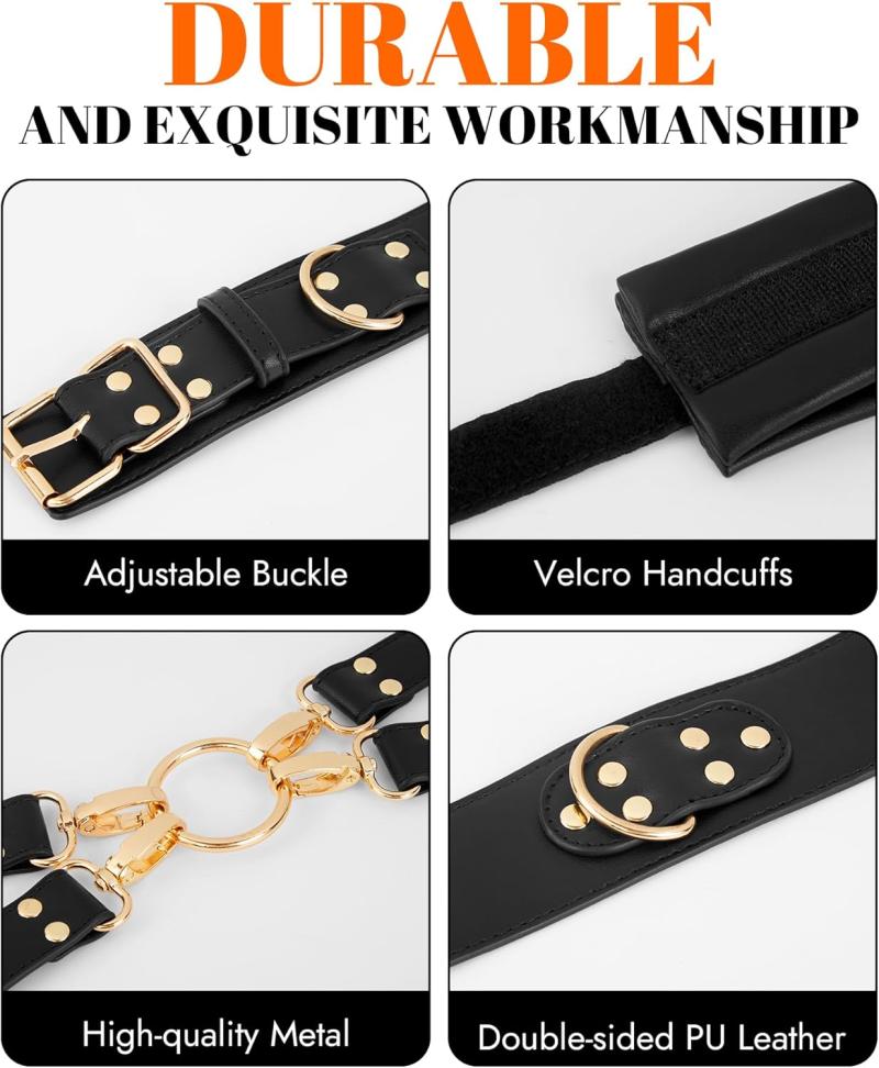 BDSM Bondage Kit 6PCS – Adjustable Handcuffs, Waist Strap & Blindfold Set for Couples
